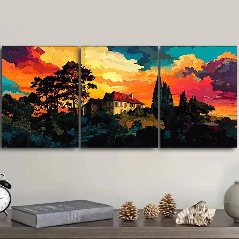 3pcs Mansion Surrounded by trees Wall Art Set Canvas Framed 40x60cm - High Quality Print 100% Australian Made Wall Canvas Ready to Hang