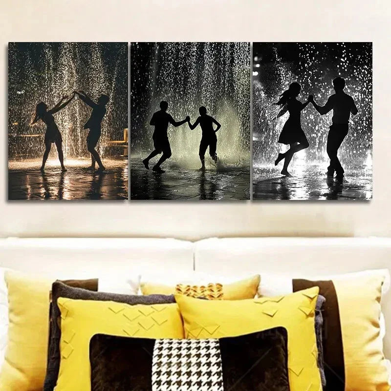 3pcs Walk in the rain Couple Wall Art Set Canvas Framed 40x60cm - High Quality Print 100% Australian Made Wall Canvas Ready to Hang