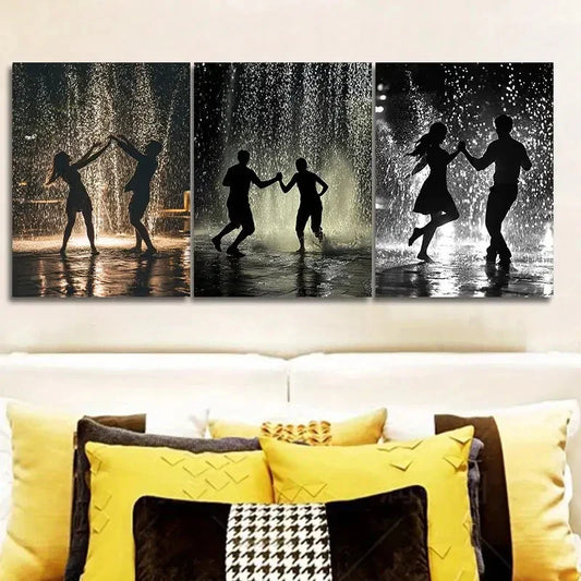 3pcs Walk in the rain Couple Wall Art Set Canvas Framed 40x60cm - High Quality Print 100% Australian Made Wall Canvas Ready to Hang