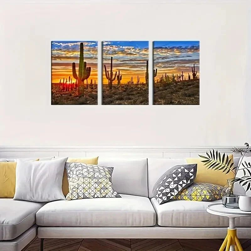 3pcs Arizona Sonoran Desert Sunset & Cactus   Metal Print Ready to Hang Art