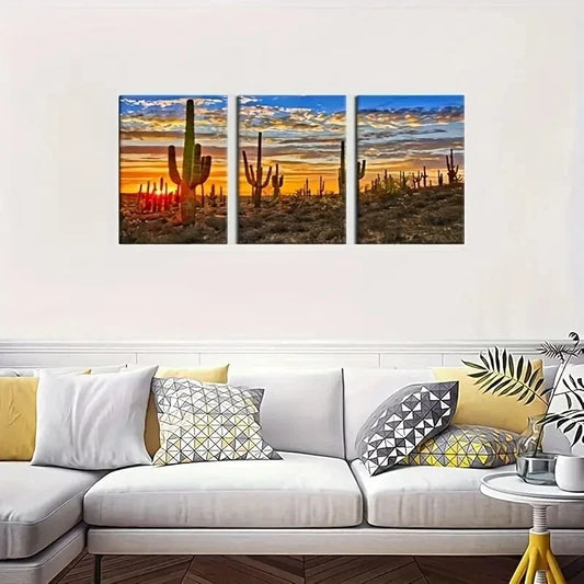 3pcs Arizona Sonoran Desert Sunset & Cactus   Metal Print Ready to Hang Art