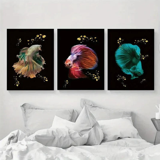 3pcs Siamese Fighting Fish Metal Print Ready to Hang Art