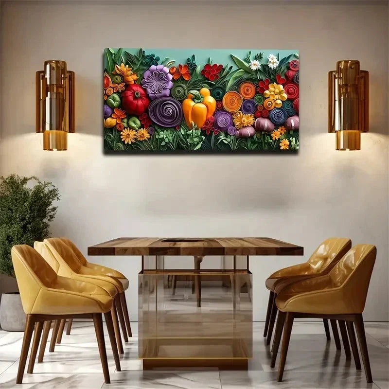 Vibrant Green Vegetable Garden Wall Art Canvas Office Home Room Framed 120x60cm