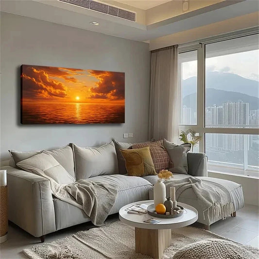 Vibrant Orange & Red Sky Over Wall Art Canvas Office Home Room Framed 120x60cm