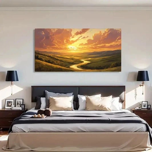 Serene Mountain Sunset Scene Wall Art Canvas Office Home Room Framed 120x60cm