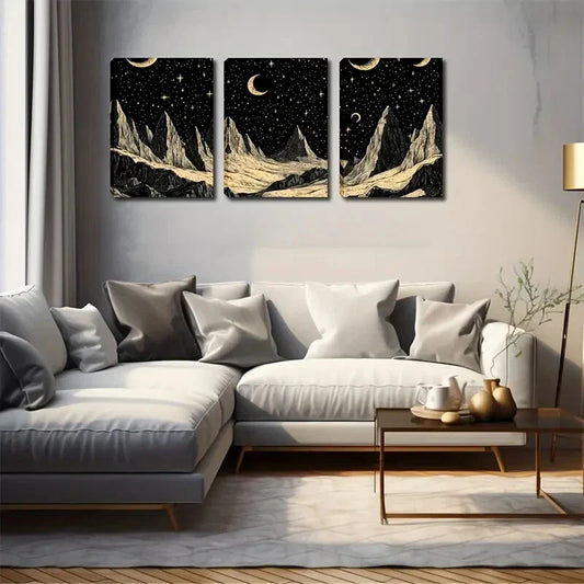 3pcs The Moon On The Sky Art Style Wall Art Set Canvas Framed 40x60cm - High Quality Print 100% Australian Made Wall Canvas Ready to Hang