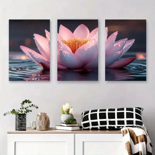 3pcs Vibrant Pink for Lotus & Calming Water Lily Metal Print Ready to Hang Art