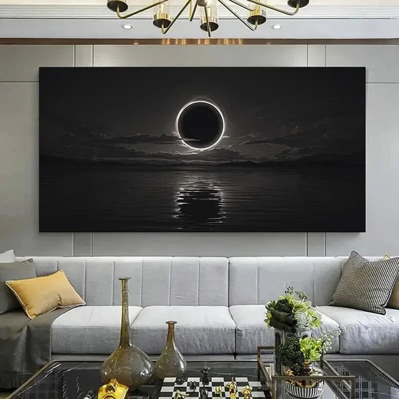 Moonlit Lakes and Snowy Wall Art wall canvas office home room framed 120x60cm