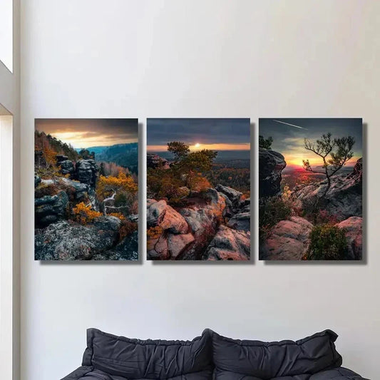 3pcs Switzerland, sunset in Saxon Switzerland Metal Print Ready to Hang Art