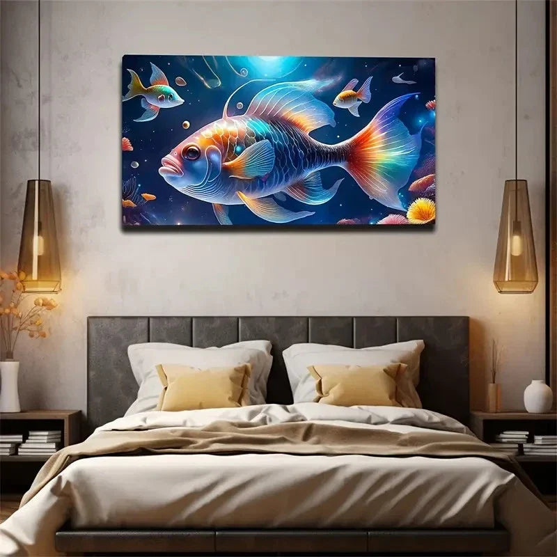 Vibrant Vibrant Lifelike Fish Wall Art Canvas Office Home Room Framed 80x45cm