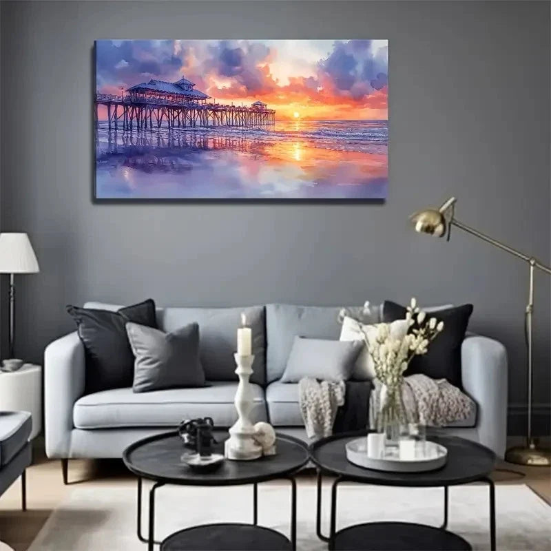 House At Sunset Perfect Wall Art Canvas Office Home Room Framed 80x45cm