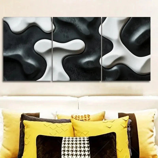 3pcs Shape on black background  Wall Art Set Canvas Framed 40x60cm - High Quality Print 100% Australian Made Wall Canvas Ready to Hang
