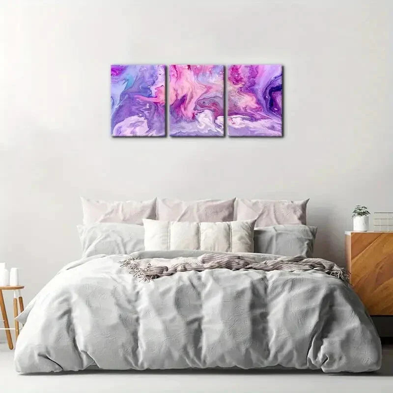 3pcs Colorful Swirl Patterns in Purple, Pink &Blue  Metal Print Ready to Hang Art