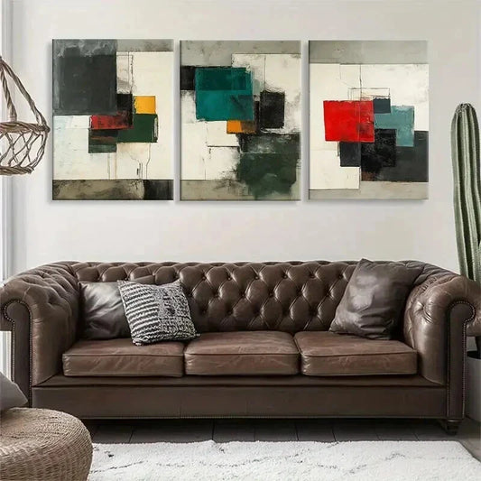 3pcs Abstract Geometric Color Splashes Blocks Wall Art Set Canvas Framed 40x60cm - High Quality Print 100% Australian Made Wall Canvas Ready to Hang