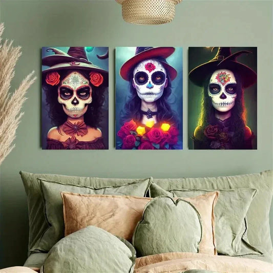 3pcs Steampunk Skeleton Witch Metal Print Ready to Hang Art