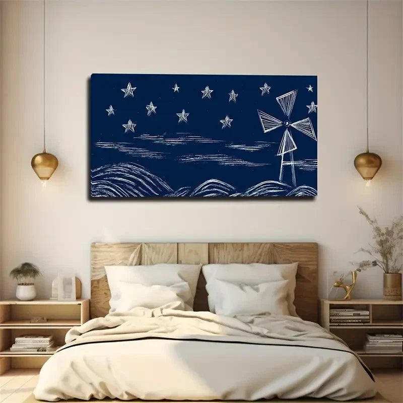 Starry Night Wall Art Canvas Office Home Room Framed 80x45cm