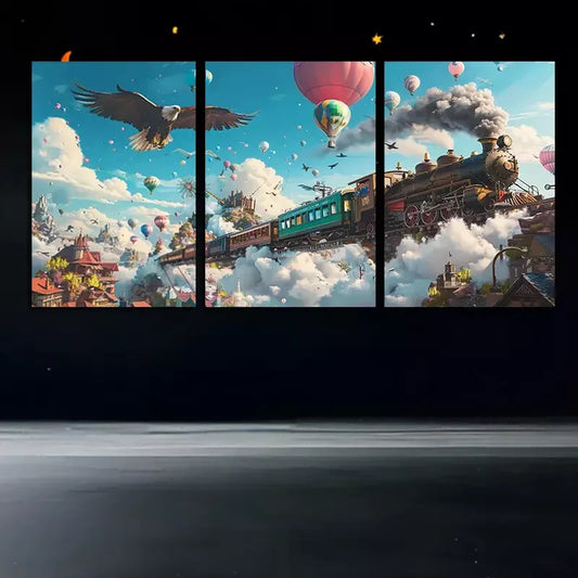 3pcs Charming Flying Train Canvas Framed 40x60cm - High Quality Print 100% Australian Made Wall Canvas Ready to Hang
