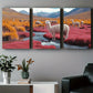 3pcs Alpaca Standing Stream on a Red Hill Metal Print Ready to Hang Art