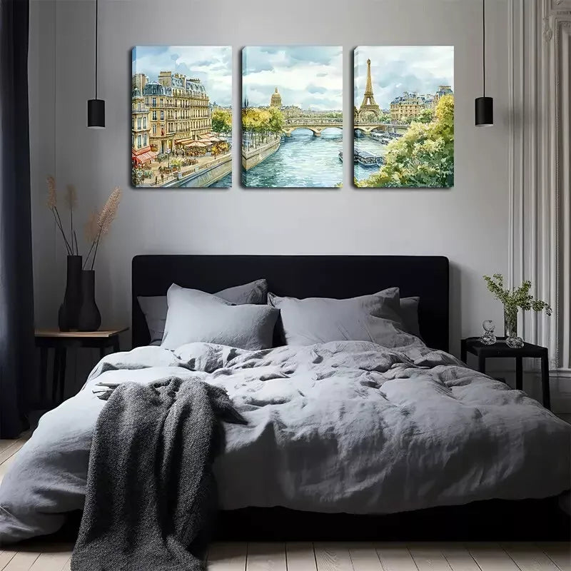3pcs Paris Tower Below The City Scenery Wall Art Set Canvas Framed 40x60cm - High Quality Print 100% Australian Made Wall Canvas Ready to Hang