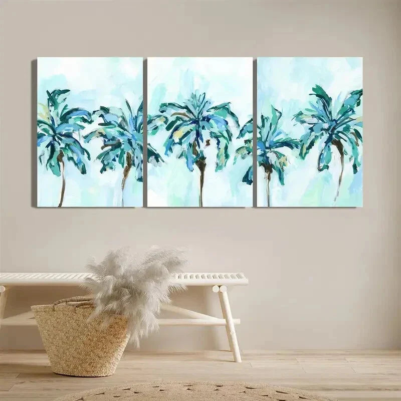 3pcs Art Deco Tropical Palm Leaves Artwork Metal Print Ready to Hang Art