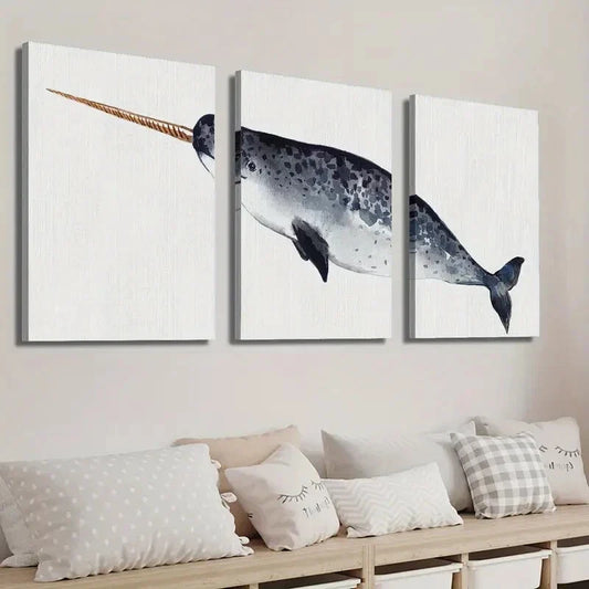 3pcs Marine Animal Decoration Wall Art Set Canvas Framed 40x60cm - High Quality Print 100% Australian Made Wall Canvas Ready to Hang