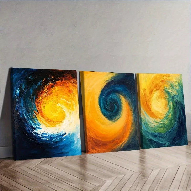 3pcs Swirling Patterns Yellow And Blue Water Wall Art Set Canvas Framed 40x60cm - High Quality Print 100% Australian Made Wall Canvas Ready to Hang