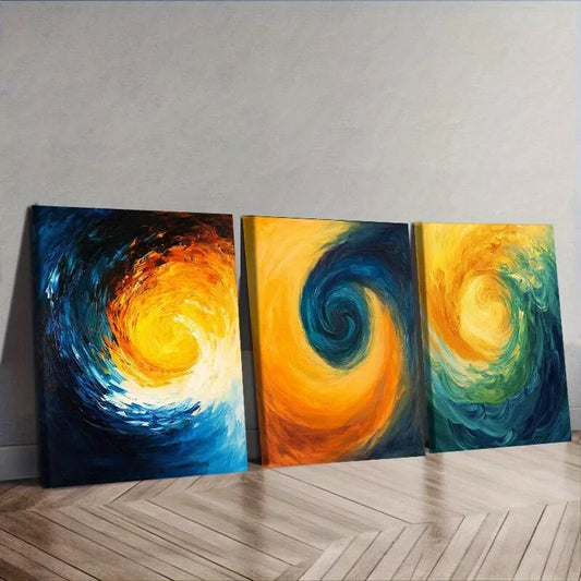 3pcs Swirling Patterns Yellow And Blue Water Wall Art Set Canvas Framed 40x60cm - High Quality Print 100% Australian Made Wall Canvas Ready to Hang