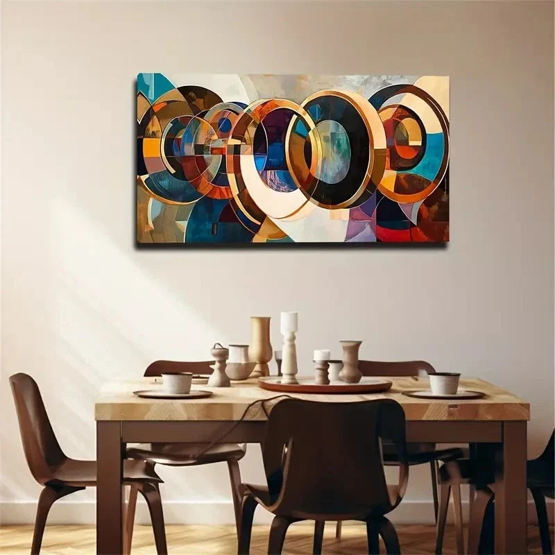 Abstract Rings Modern Bohemian Wall Art Canvas Office Home Room Framed 120x60cm