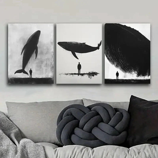 3pcs A giant whale. Art Painting  Metal Print Ready to Hang Art