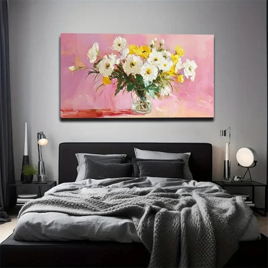 Bunch Of Flowers Glass Vase Wall Art Canvas Office Home Room Framed 120x60cm