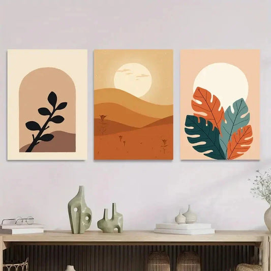 3pcs Modern Nature & Sunset Boho Style Metal Print Ready to Hang Art