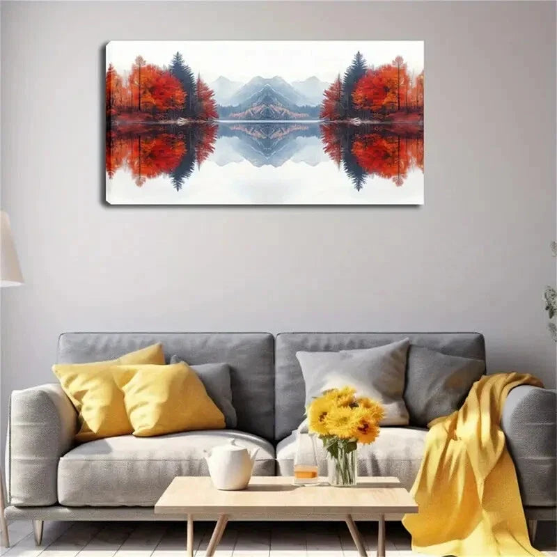 Serene Lake Vibrant Autumn Tree Wall Art Canvas Office Home Room Framed 120x60cm
