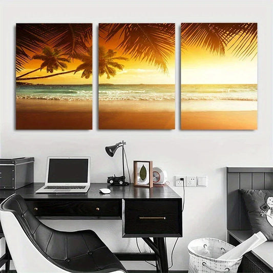 3pcs Modern Seascape Beach Ocean Metal Print Ready to Hang Art