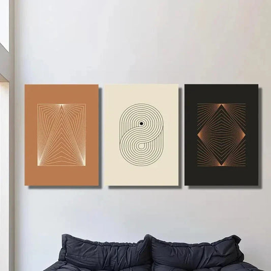 3pcs Abstract Line Art, Line Geometry, Minimalism Metal Print Ready to Hang Art