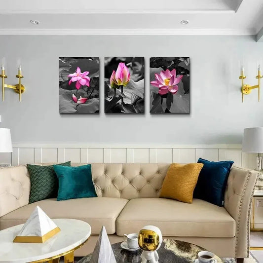 3pcs Featuring Green Plants And Flowers  Metal Print Ready to Hang Art