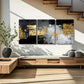 3pcs Golden Black White & Blue Textured Metal Print Ready to Hang Art