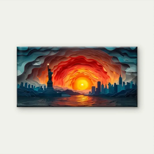 Sunset City Abstract Perfect Wall Art Canvas Office Home Room Framed 80x45cm