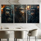 3pcs Chimpanzee Smoking cigar Black & Golden Metal Print Ready to Hang Art