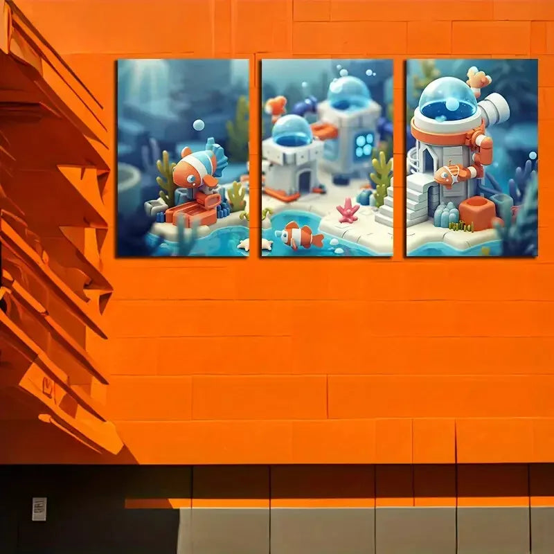 3pcs The City Floats in Clear Seawater Canvas Framed 40x60cm - High Quality Print 100% Australian Made Wall Canvas Ready to Hang