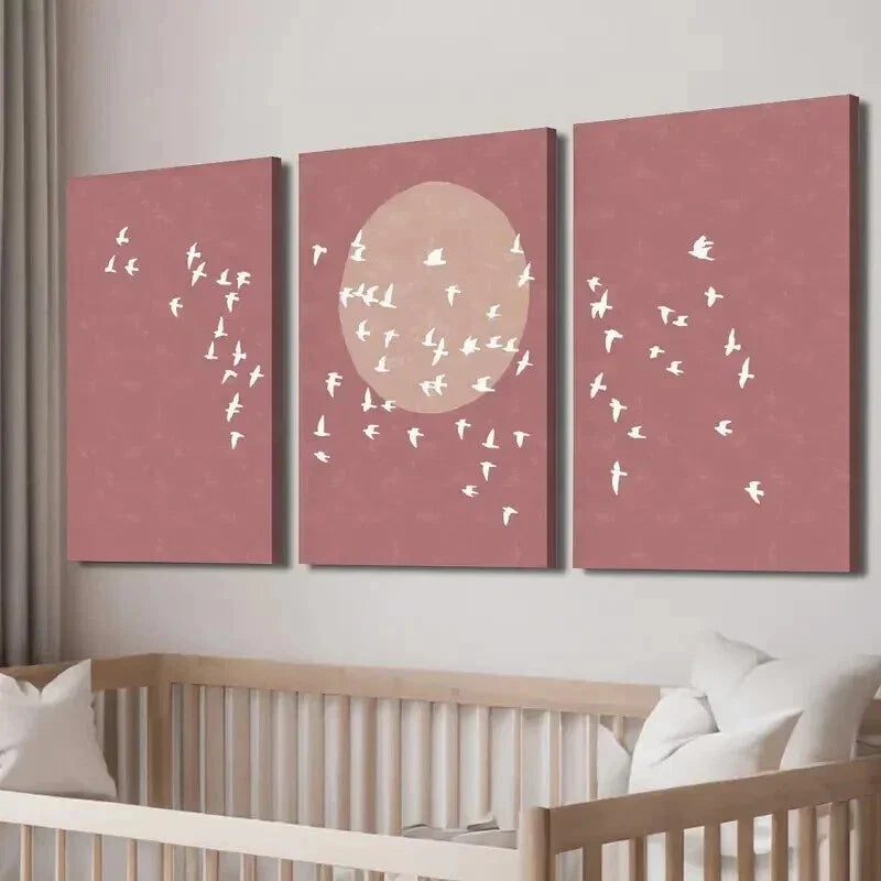 3pcs Minimalist Bird Flock Silhouette Wall Art Set Canvas Framed 40x60cm - High Quality Print 100% Australian Made Wall Canvas Ready to Hang