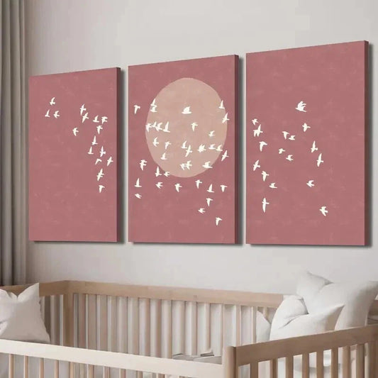 3pcs Minimalist Bird Flock Silhouette Wall Art Set Canvas Framed 40x60cm - High Quality Print 100% Australian Made Wall Canvas Ready to Hang