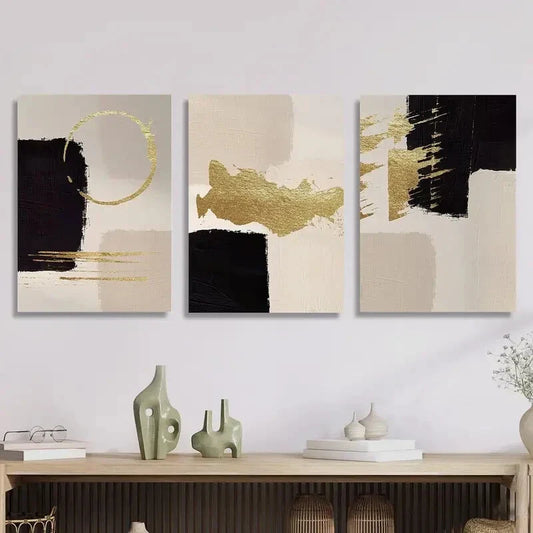3pcs  Golden Geometric Abstract Wall Art Set Canvas Framed 40x60cm - High Quality Print 100% Australian Made Wall Canvas Ready to Hang
