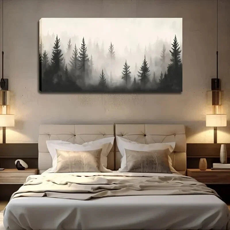 Majestic Pine Forest Misty Wall Art Canvas Office Home Room Framed 120x60cm