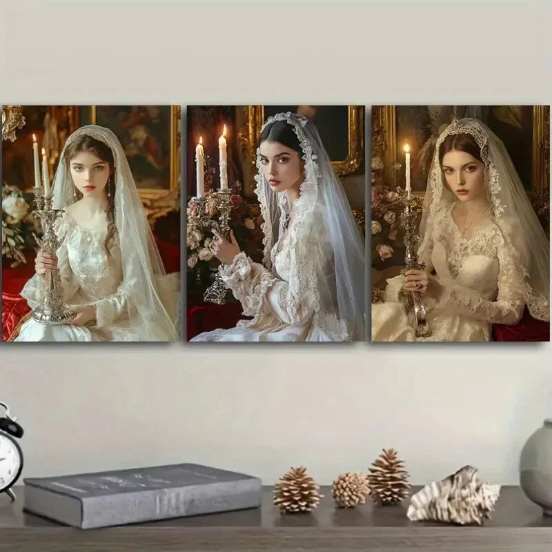 3pcs  Featuring a Vintage Wedding Girl, Wall Art Set Canvas Framed 40x60cm - High Quality Print 100% Australian Made Wall Canvas Ready to Hang