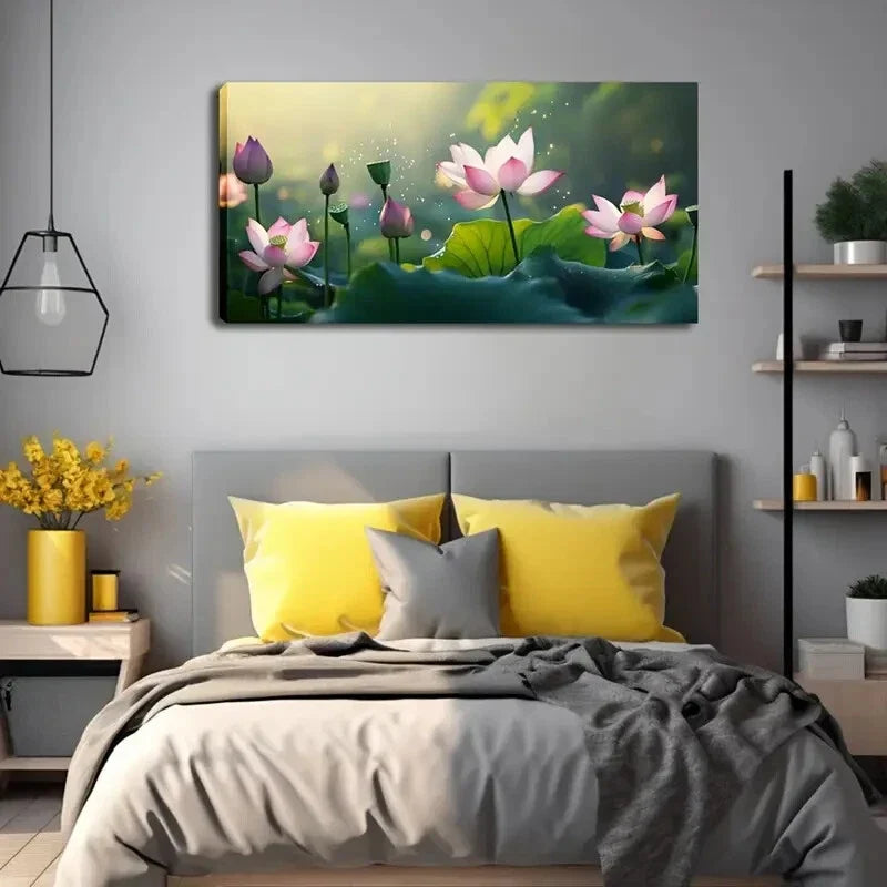White for Lotus Blooming Lily Wall Art Canvas Office Home Room Framed 120x60cm