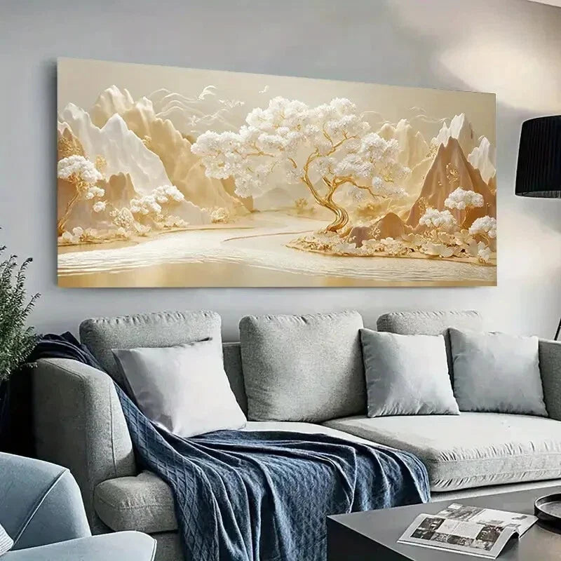 Gold Peak Cherry Blossoms wall canvas office home room framed 120x60cm