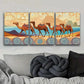 3pcs  Decor with Camels, Dunes & Sunset Metal Print Ready to Hang Art