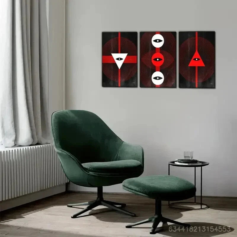 3pcs All Seeing Eye Red and Black Pattern Metal Print Ready to Hang Art