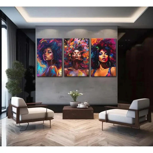 3pcs African American Women  Metal Print Ready to Hang Art