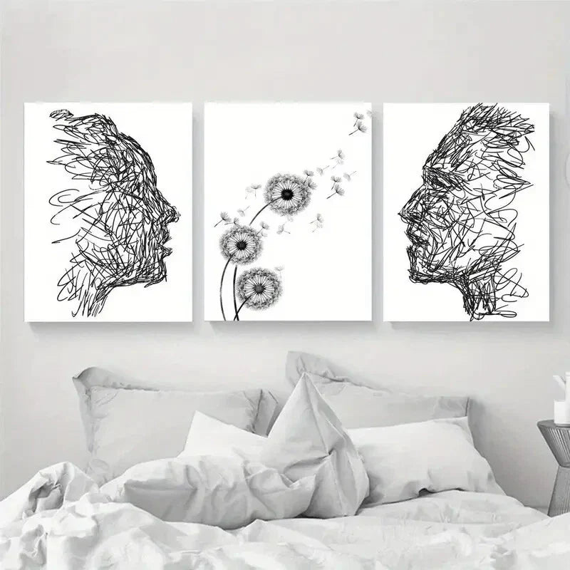3pcs Abstract Line Faces Metal Print Ready to Hang Art